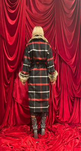 Cappotto tartan in eco pelliccia