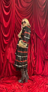 Cappotto tartan in eco pelliccia